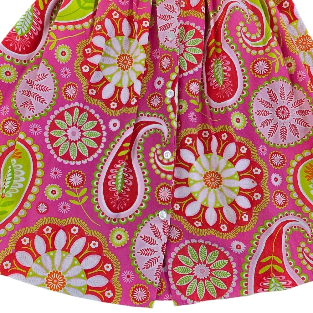 Three Sisters Smocked Floral Paisley Dress Girls 3T Pink Green 100% Cotton